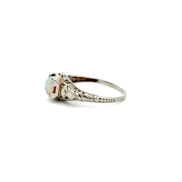 Antique Art Deco White Opal Solitaire in 18k White Gold