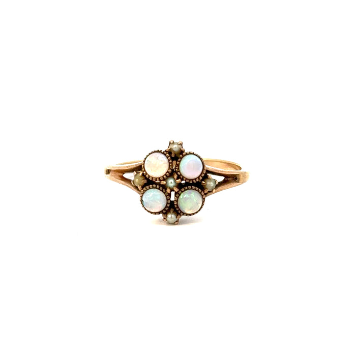 Vintage Opal and Seed Pearl Ring in 10k Yellow Gold