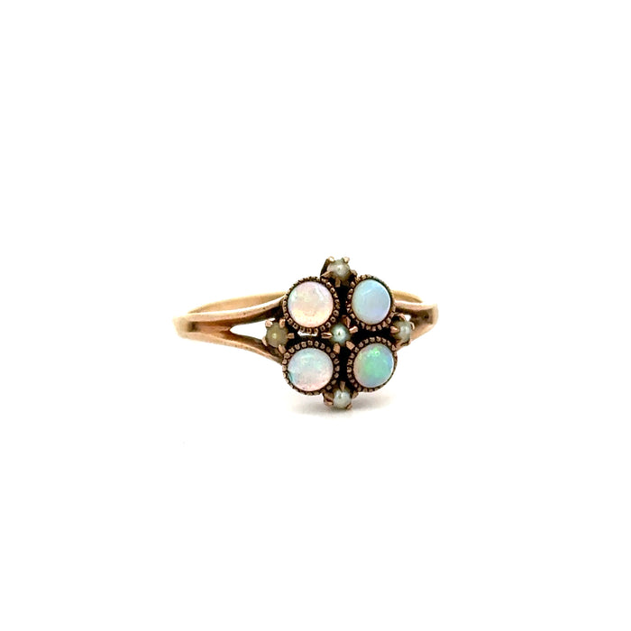 Vintage Opal and Seed Pearl Ring in 10k Yellow Gold