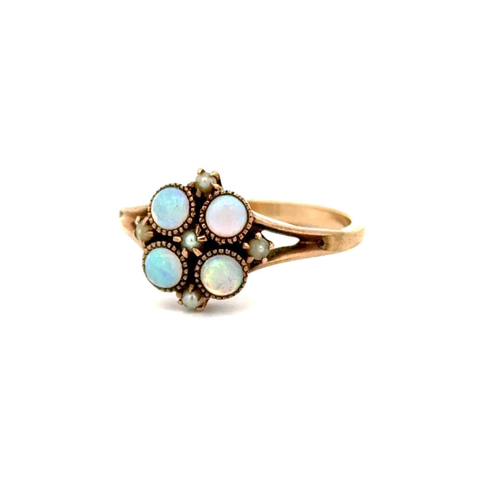 Vintage Opal and Seed Pearl Ring in 10k Yellow Gold