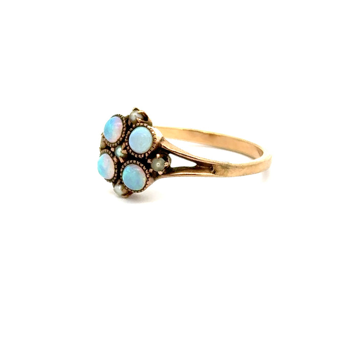 Vintage Opal and Seed Pearl Ring in 10k Yellow Gold