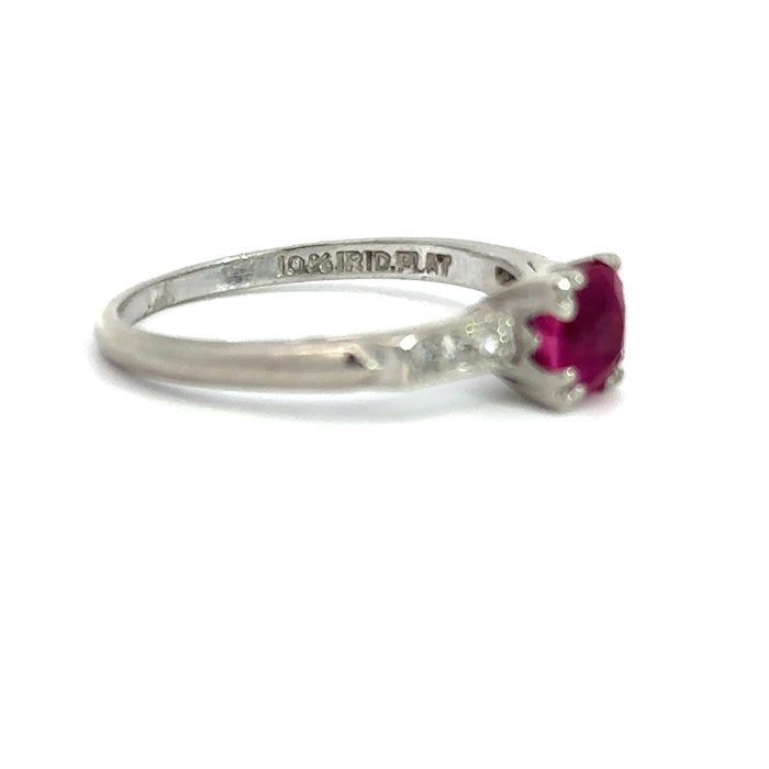 Vintage Mid-Century Ruby and Diamond Ring in Platinum