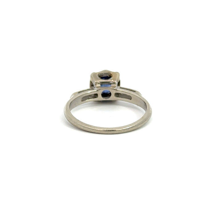 Vintage Sapphire and Diamond Engagement Ring in 14k White Gold