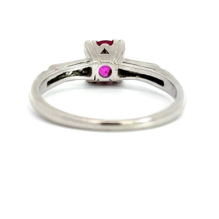 Vintage Mid-Century Ruby and Diamond Ring in Platinum