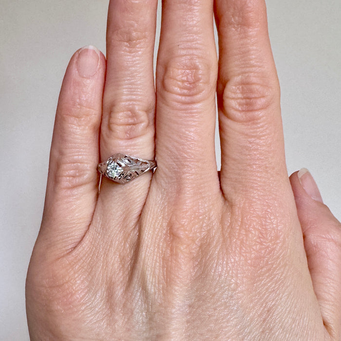 Vintage Old European Cut Diamond Engagement Ring in 18k White Gold
