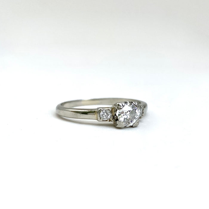 Old European Cut Diamond Engagement Ring in 18k White Gold