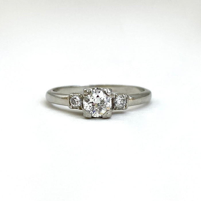 Old European Cut Diamond Engagement Ring in 18k White Gold