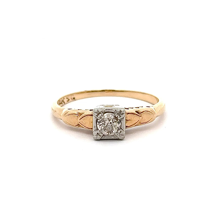 Vintage Old European Cut Diamond Engagement Ring in 14k White and Yellow Gold