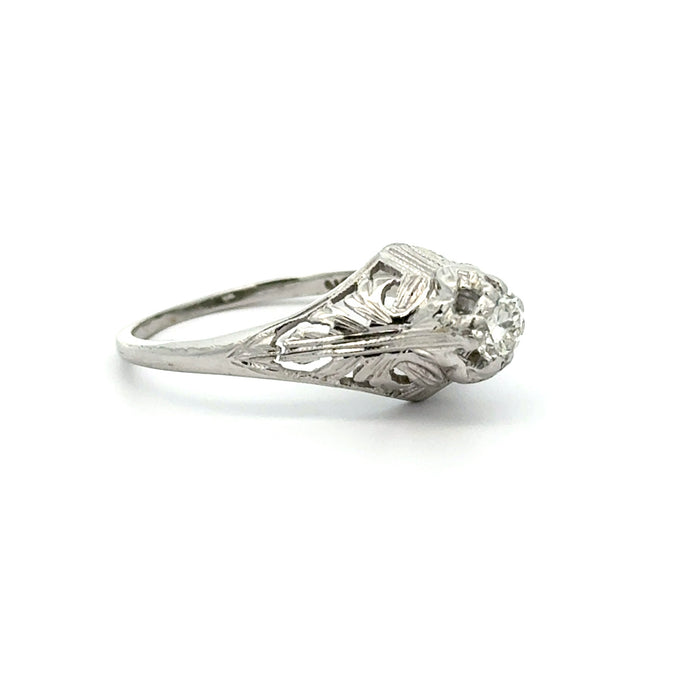 Vintage Old European Cut Diamond Engagement Ring in 18k White Gold
