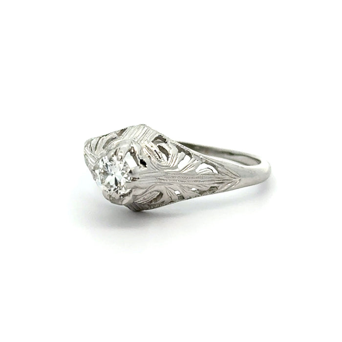 Vintage Old European Cut Diamond Engagement Ring in 18k White Gold