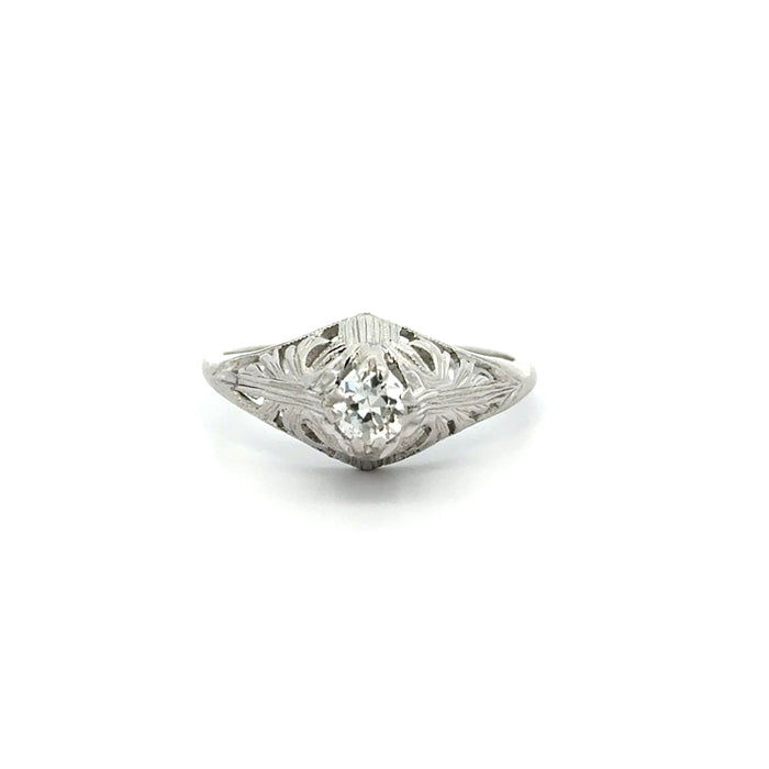 Vintage Old European Cut Diamond Engagement Ring in 18k White Gold