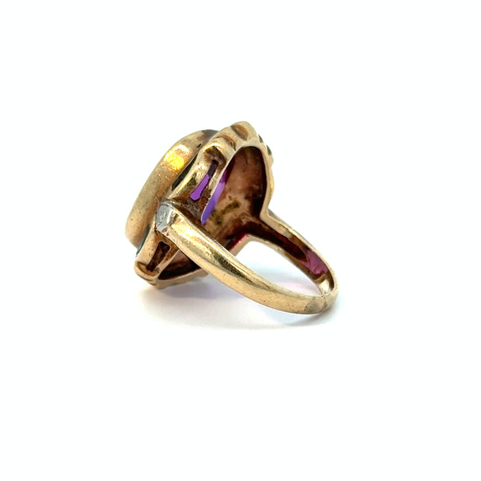 Antique Sapphire and Enamel Statement Ring in 10k Yellow and White Gold