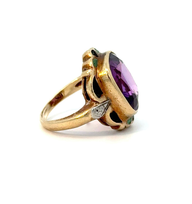 Antique Sapphire and Enamel Statement Ring in 10k Yellow and White Gold