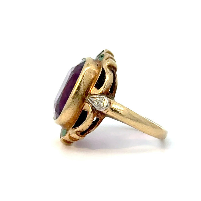 Antique Sapphire and Enamel Statement Ring in 10k Yellow and White Gold