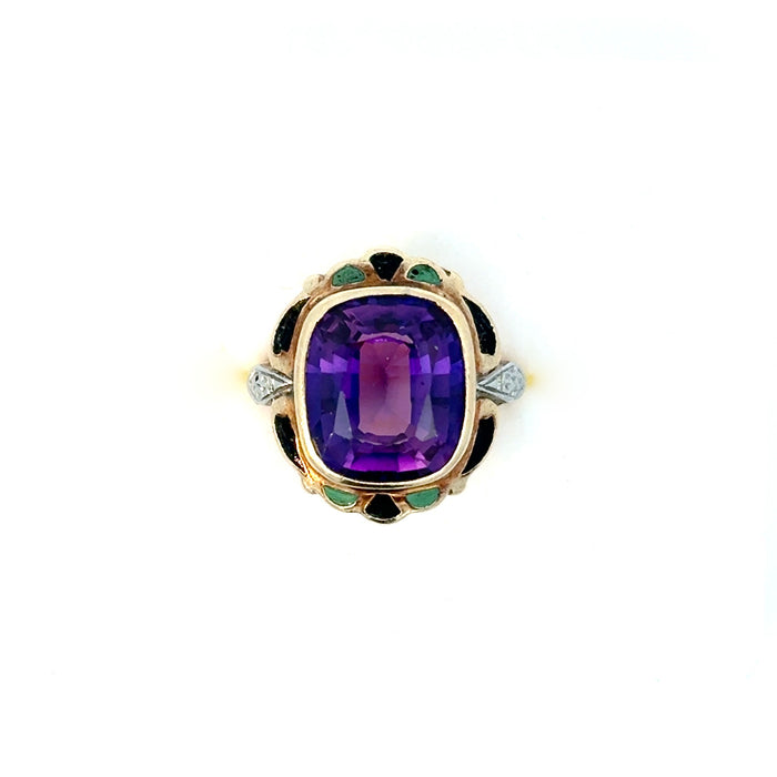 Antique Sapphire and Enamel Statement Ring in 10k Yellow and White Gold