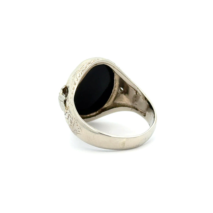 Vintage Onyx Cameo Male Bust Ring in 14k White Gold
