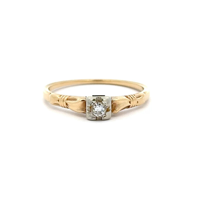 Vintage Diamond Engagement Ring in 14k White and Yellow Gold