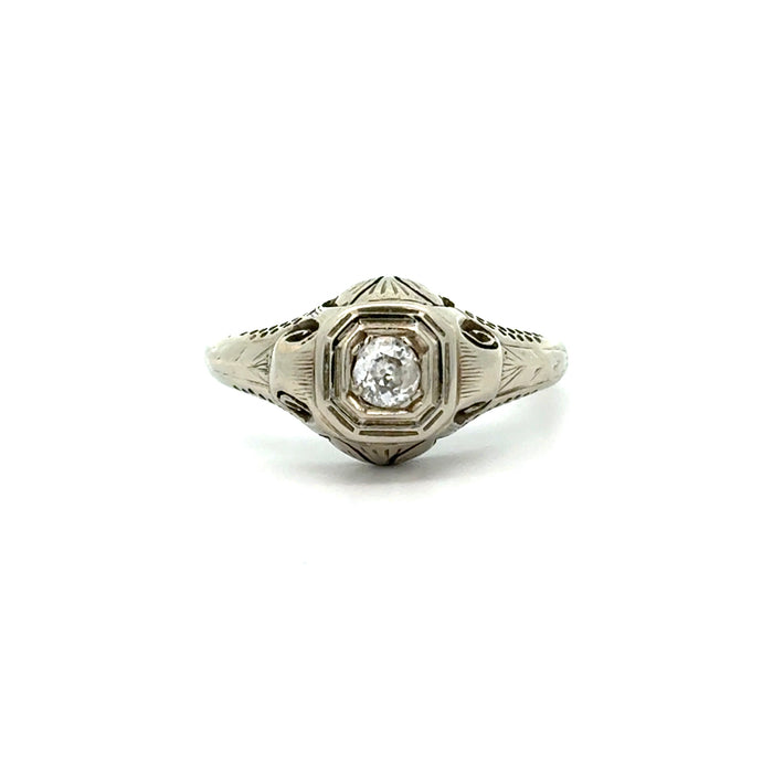 Vintage Old European Cut Diamond Engagement Ring in 14k White Gold
