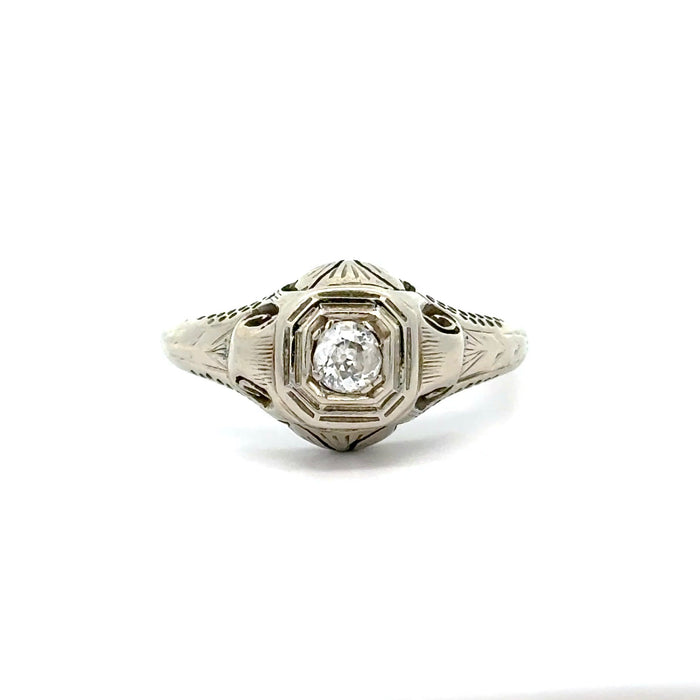 Vintage Old European Cut Diamond Engagement Ring in 14k White Gold