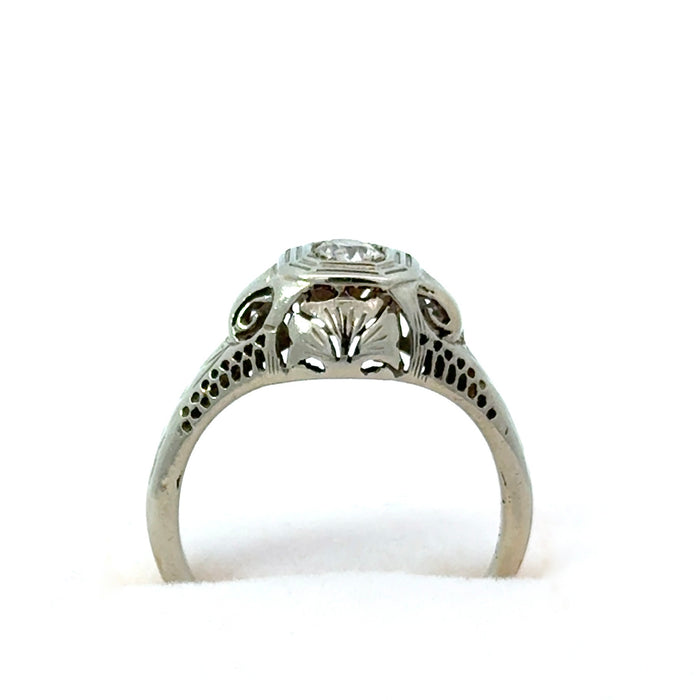 Vintage Old European Cut Diamond Engagement Ring in 14k White Gold