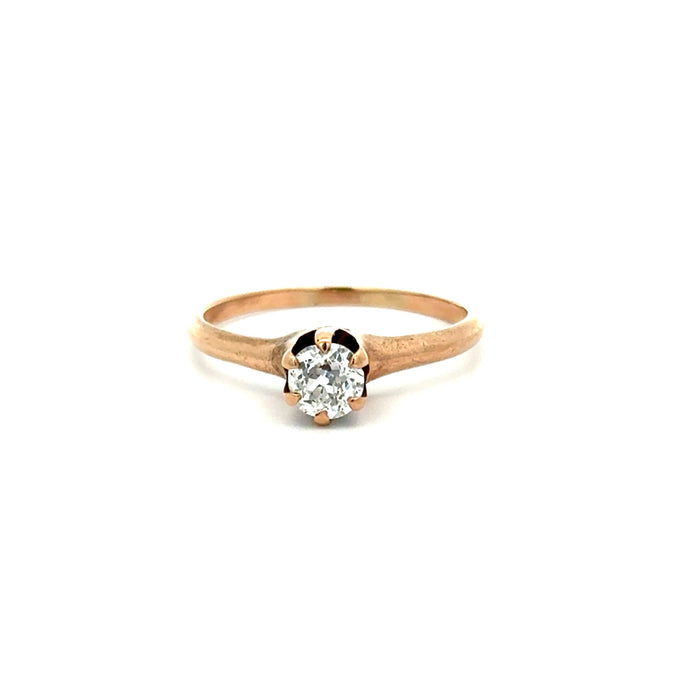 Antique 0.47ct Old Mine Cut Diamond Solitaire Ring in 10k Rose Gold with Original Ring Box