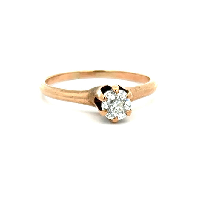 Antique 0.47ct Old Mine Cut Diamond Solitaire Ring in 10k Rose Gold with Original Ring Box