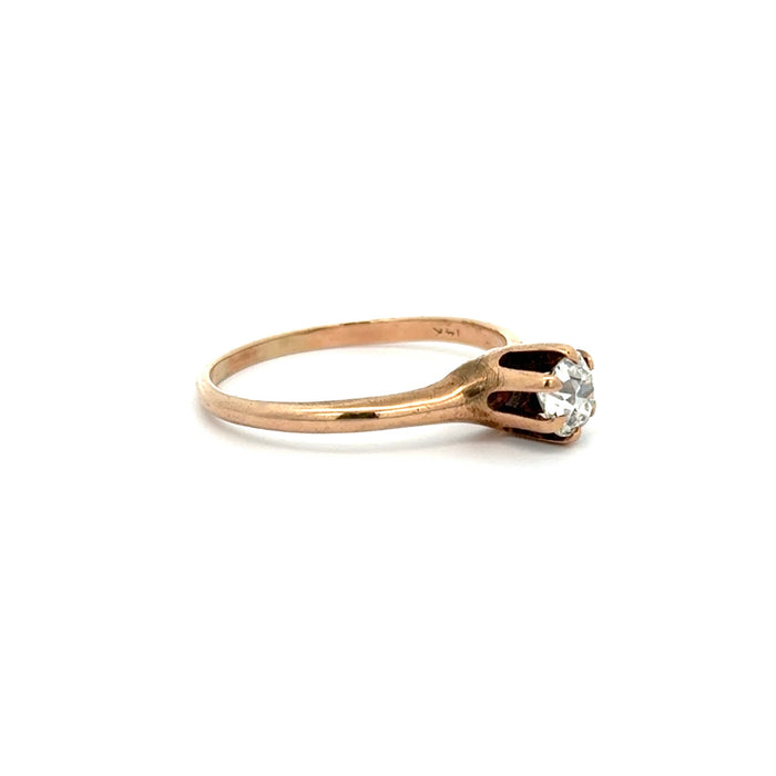 Antique 0.47ct Old Mine Cut Diamond Solitaire Ring in 10k Rose Gold with Original Ring Box