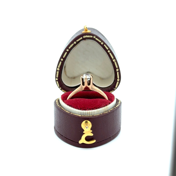 Antique 0.47ct Old Mine Cut Diamond Solitaire Ring in 10k Rose Gold with Original Ring Box