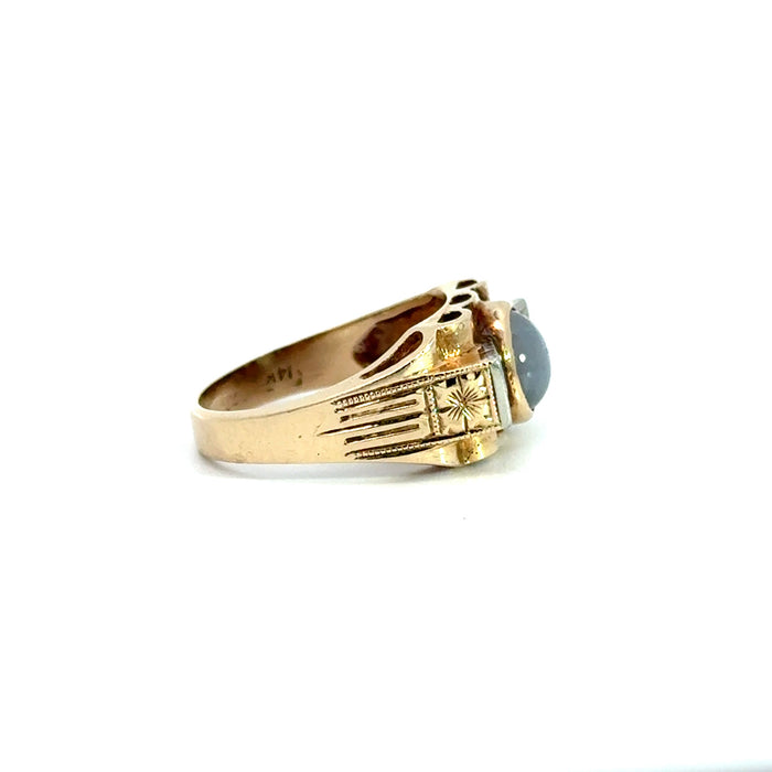 Vintage Retro Star Sapphire and Old European Cut Diamond Ring in 14k White and Yellow Gold
