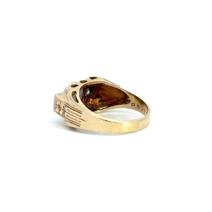 Vintage Retro Star Sapphire and Old European Cut Diamond Ring in 14k White and Yellow Gold