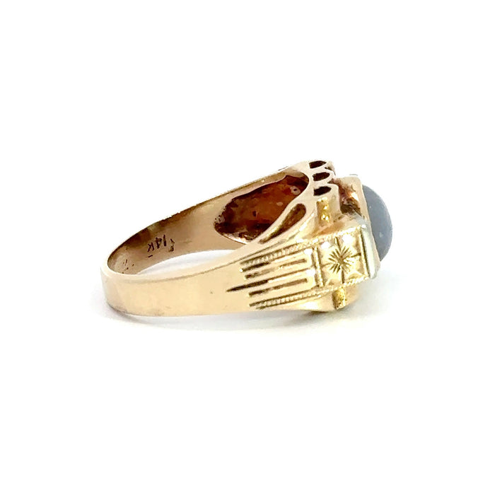 Vintage Retro Star Sapphire and Old European Cut Diamond Ring in 14k White and Yellow Gold