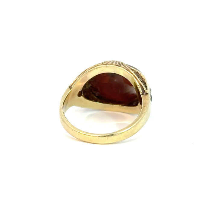 Antique Red Jasper and Old European Cut Diamond Ring in 14k Yellow Gold