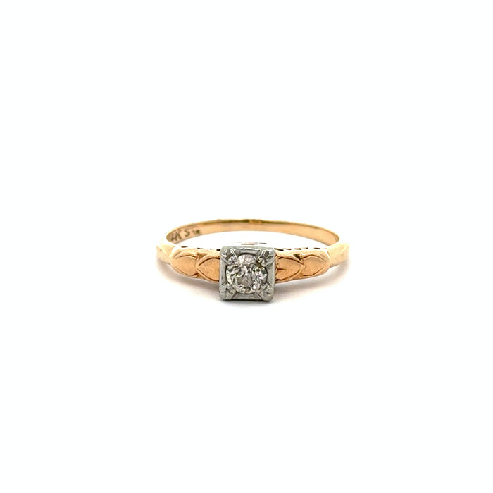 Vintage Old European Cut Diamond Engagement Ring in 14k White and Yellow Gold