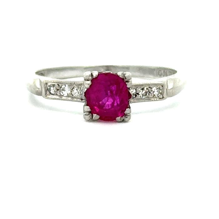 Vintage Mid-Century Ruby and Diamond Ring in Platinum