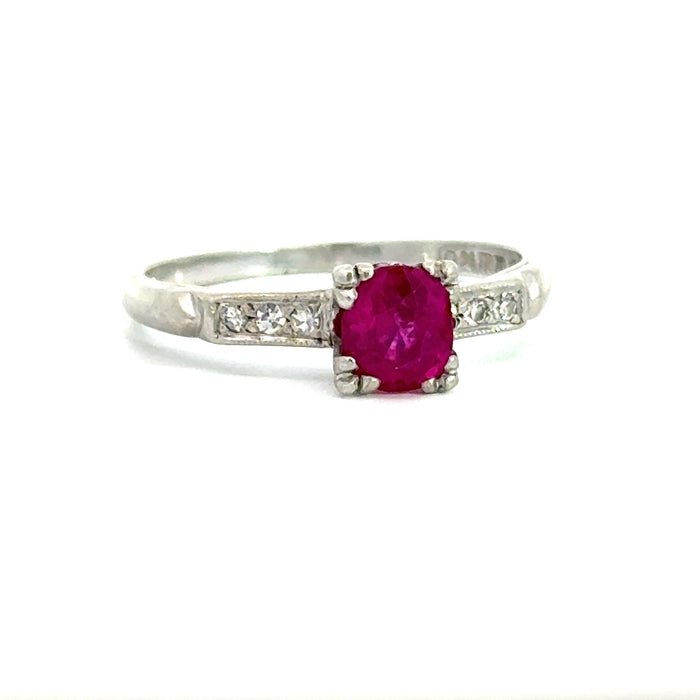 Vintage Mid-Century Ruby and Diamond Ring in Platinum