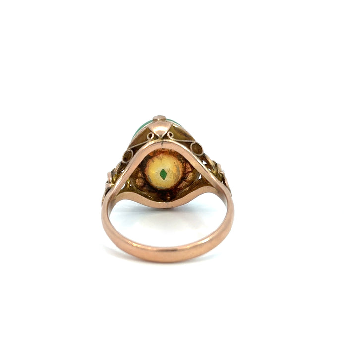 Vintage Jade and 14k Rose Gold Ring with Leaf Motif